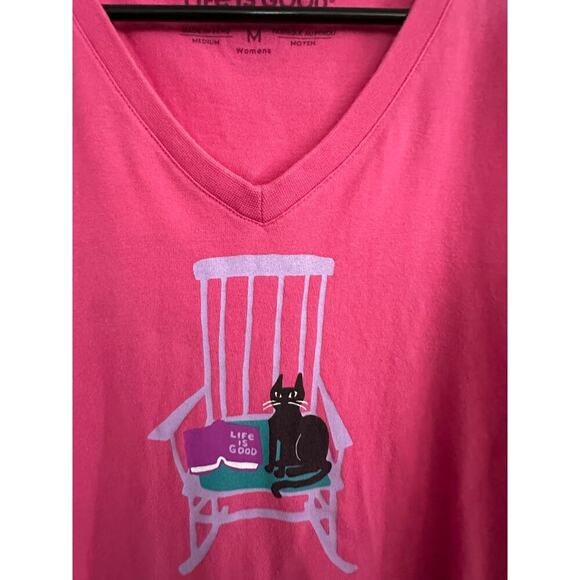 Life Is Good V-Neckline Long Sleeves Rocking Chair Cat Crusher T-shirt Size M - Picture 6 of 6
